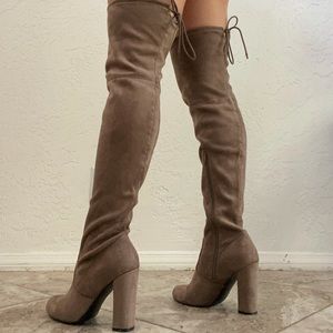 Suede Brown Over the Knee High Heel Boots